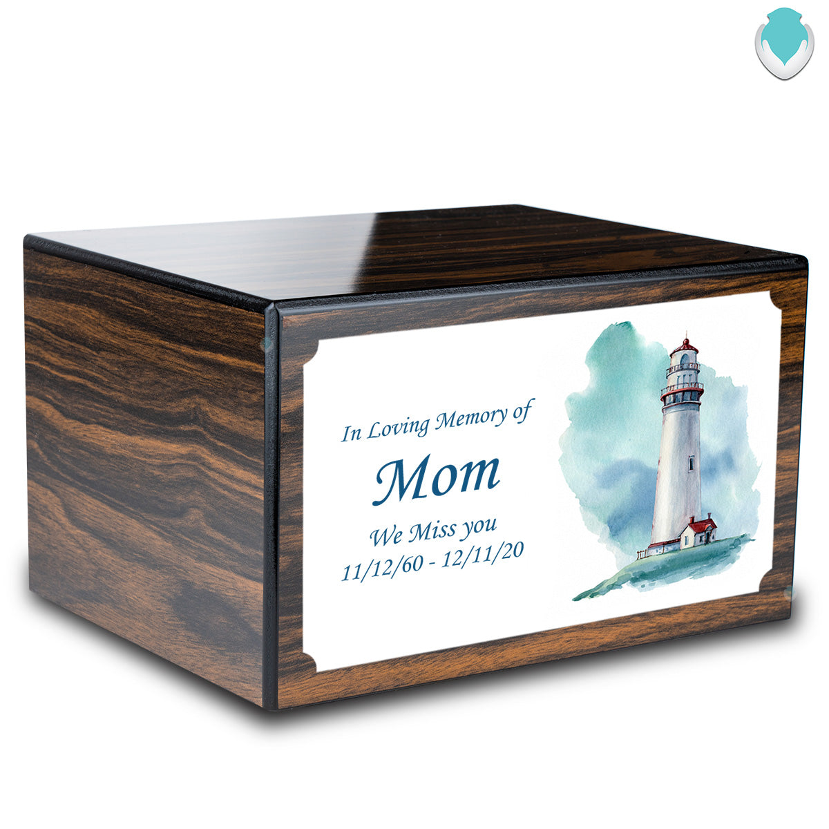 Custom Printed Heritage Espresso Lighthouse Wood Box Cremation Urn