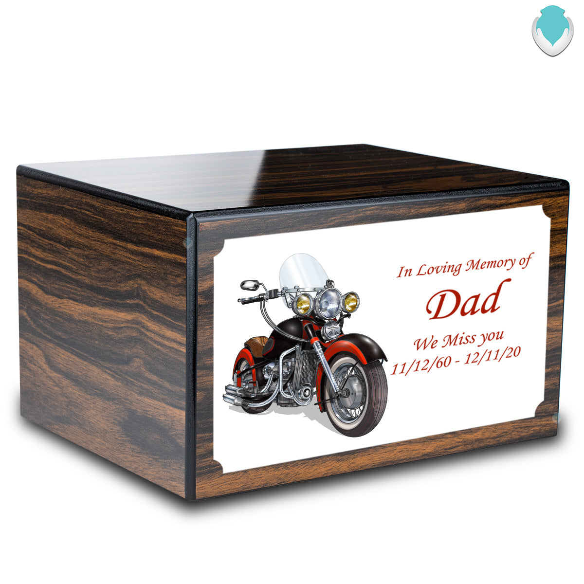 Custom Printed Heritage Espresso Motorcycle Wood Box Cremation Urn