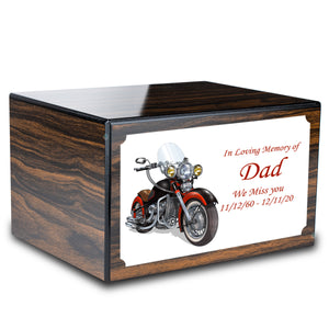 Custom Printed Heritage Espresso Motorcycle Wood Box Cremation Urn
