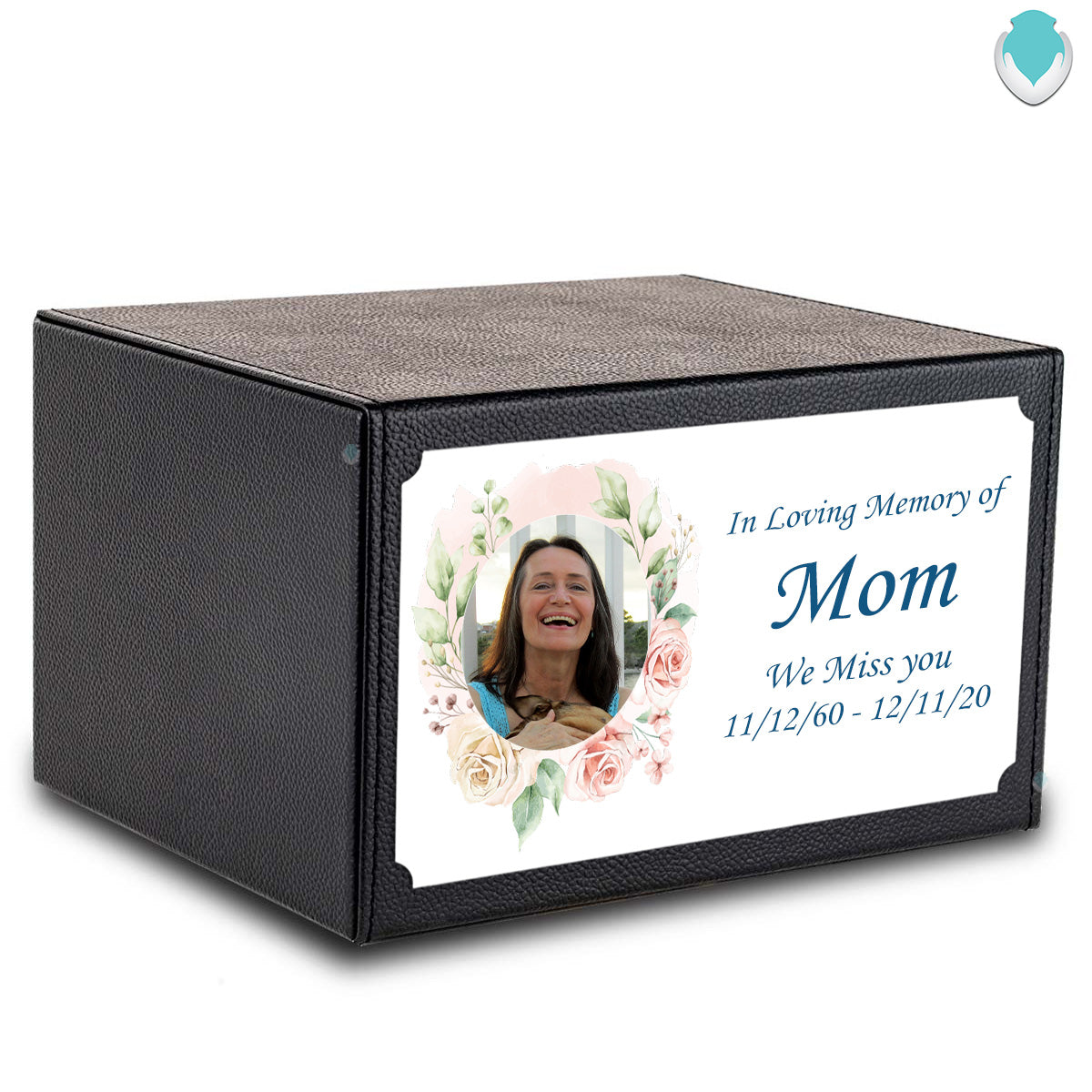 Custom Printed Heritage Leather Photo Frame Wood Box Cremation Urn
