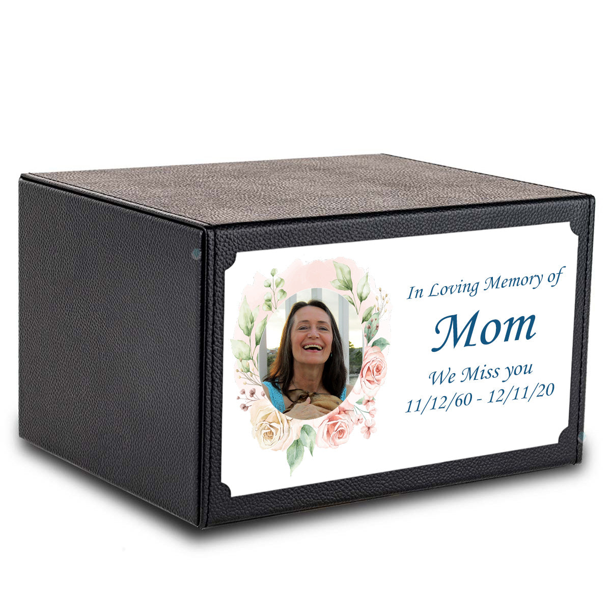Custom Printed Heritage Leather Photo Frame Wood Box Cremation Urn