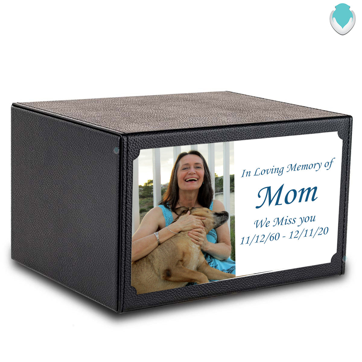 Custom Printed Heritage Leather Photo Wood Box Cremation Urn
