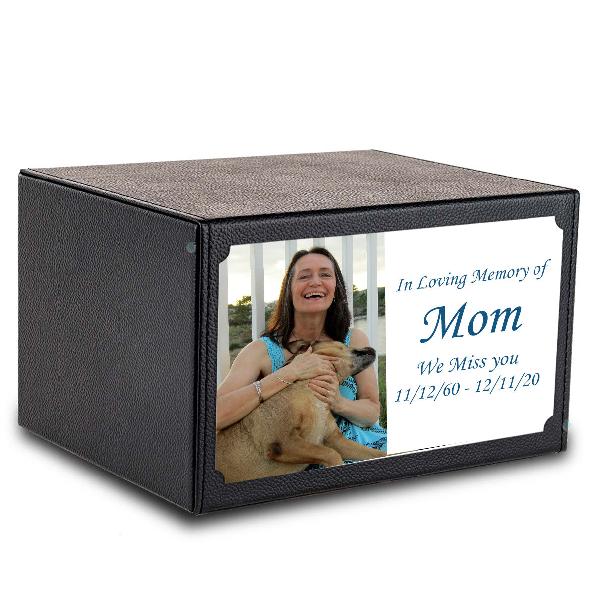 Custom Printed Heritage Leather Photo Wood Box Cremation Urn