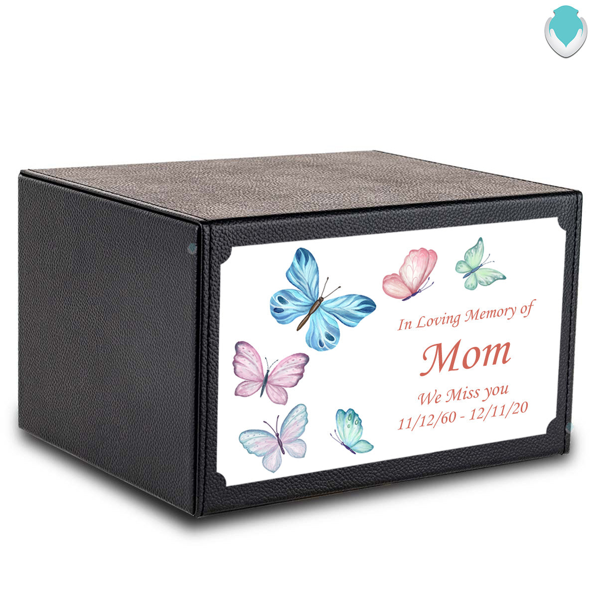 Custom Printed Heritage Leather Butterflies Wood Box Cremation Urn