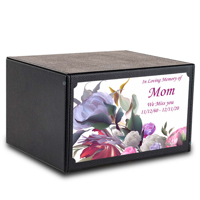 Custom Printed Heritage Leather Flowers Wood Box Cremation Urn