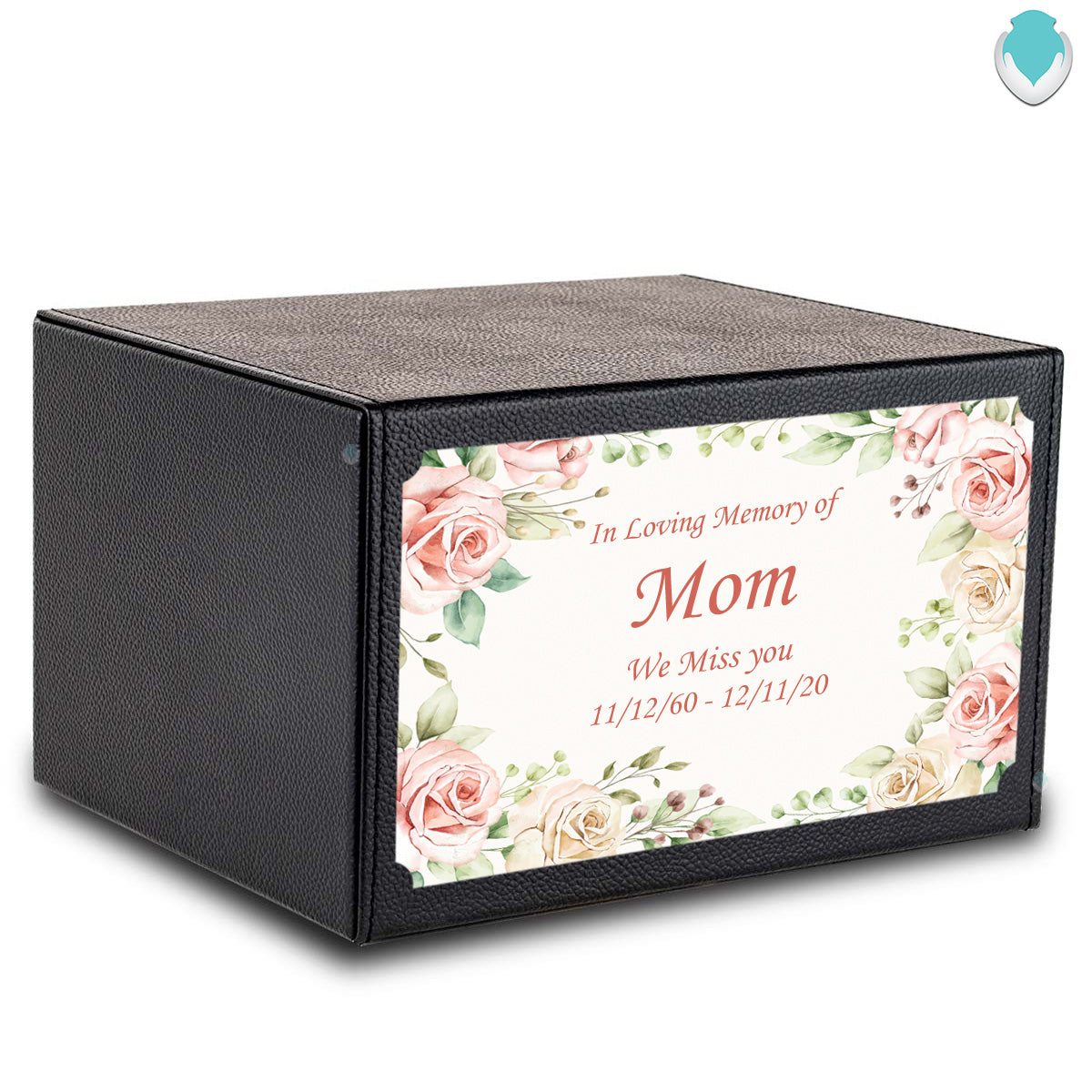 Custom Printed Heritage Leather Flower Frame Wood Box Cremation Urn