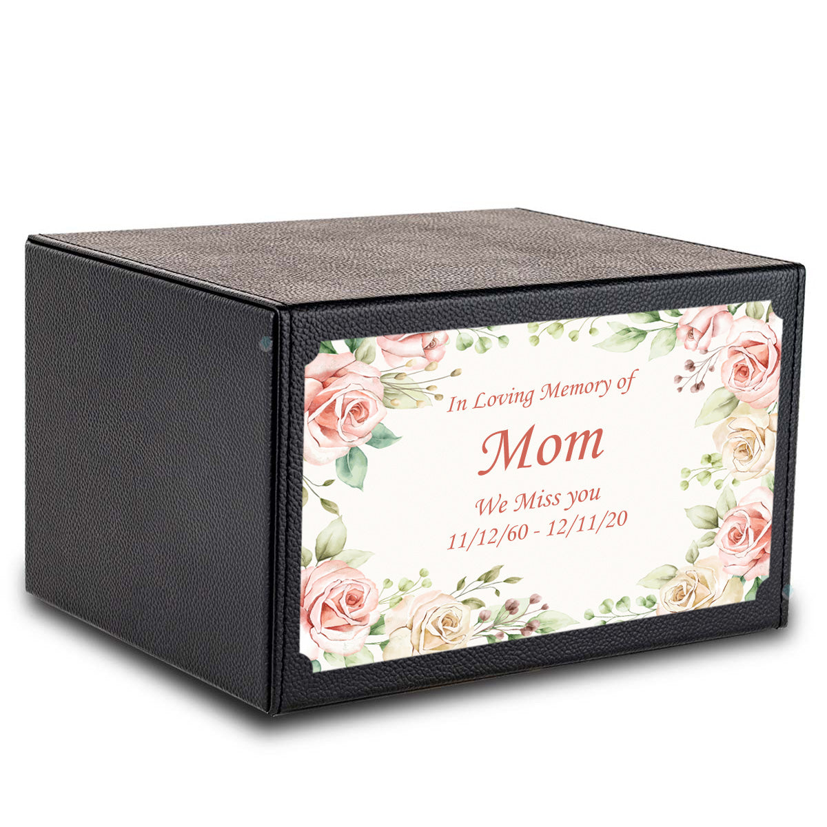 Custom Printed Heritage Leather Flower Frame Wood Box Cremation Urn