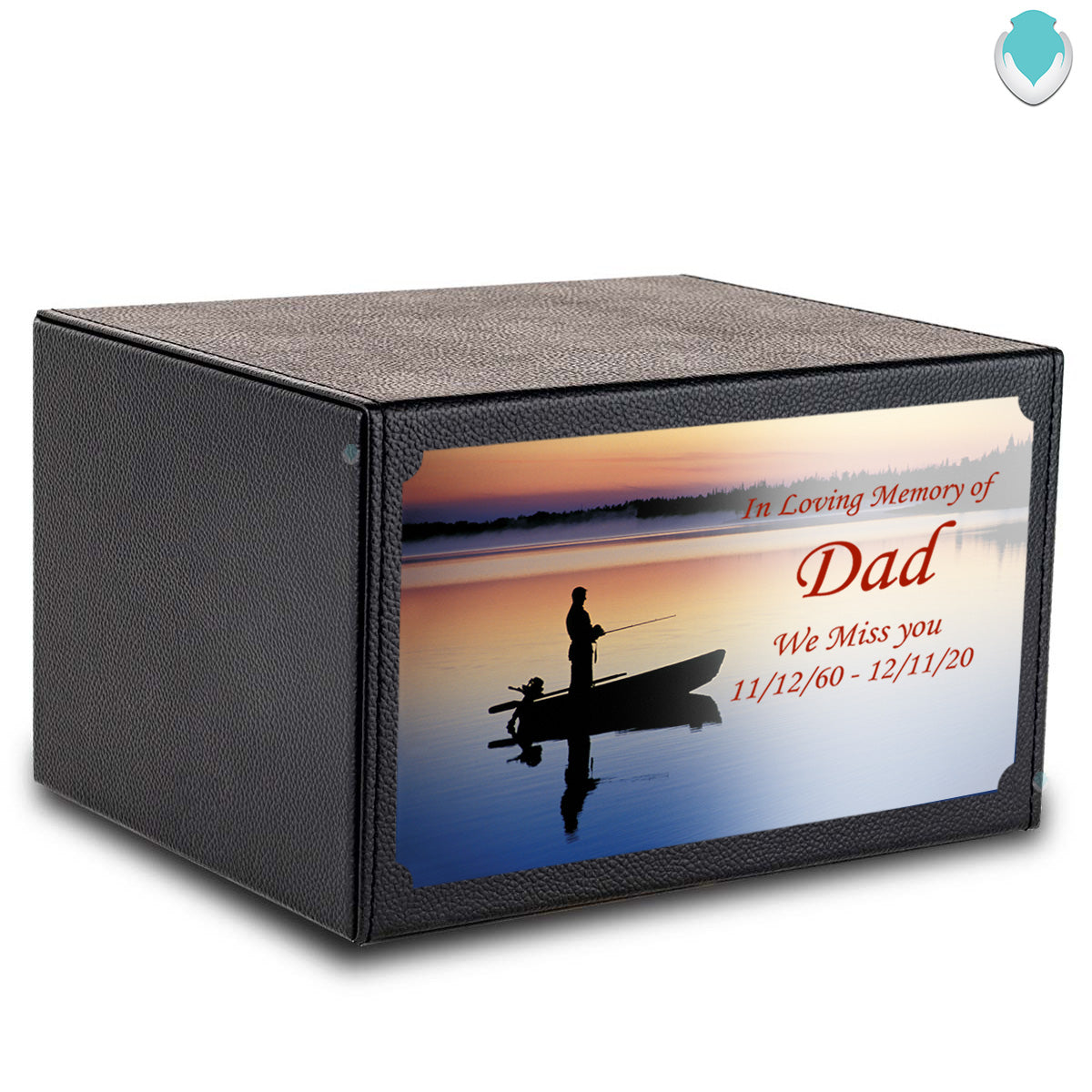 Custom Printed Heritage Leather Fishing Wood Box Cremation Urn