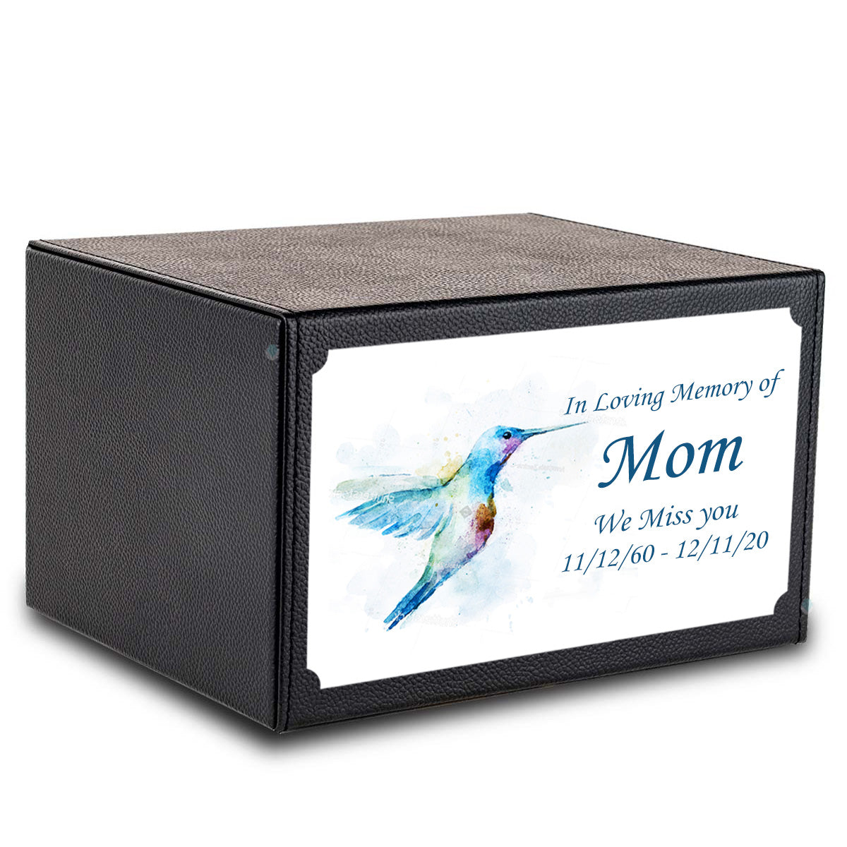 Custom Printed Heritage Leather Hummingbird Wood Box Cremation Urn