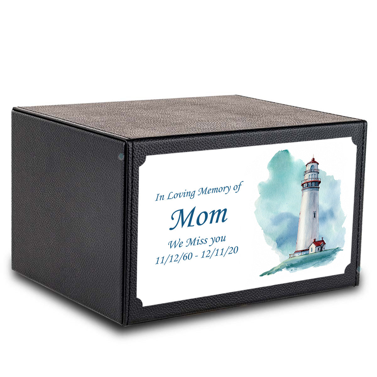 Custom Printed Heritage Leather Lighthouse Wood Box Cremation Urn