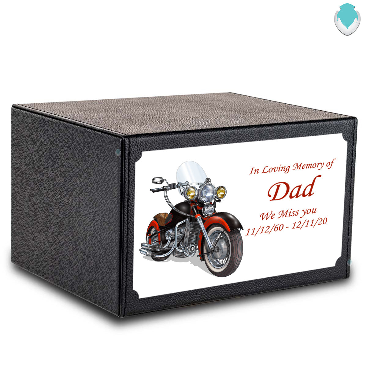 Custom Printed Heritage Leather Motorcycle Wood Box Cremation Urn