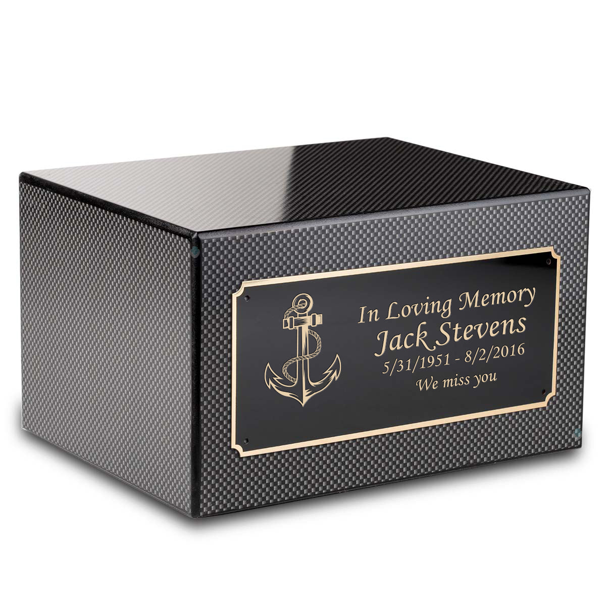Custom Engraved Heritage Carbon Fiber Adult Cremation Urn Memorial Box for Ashes