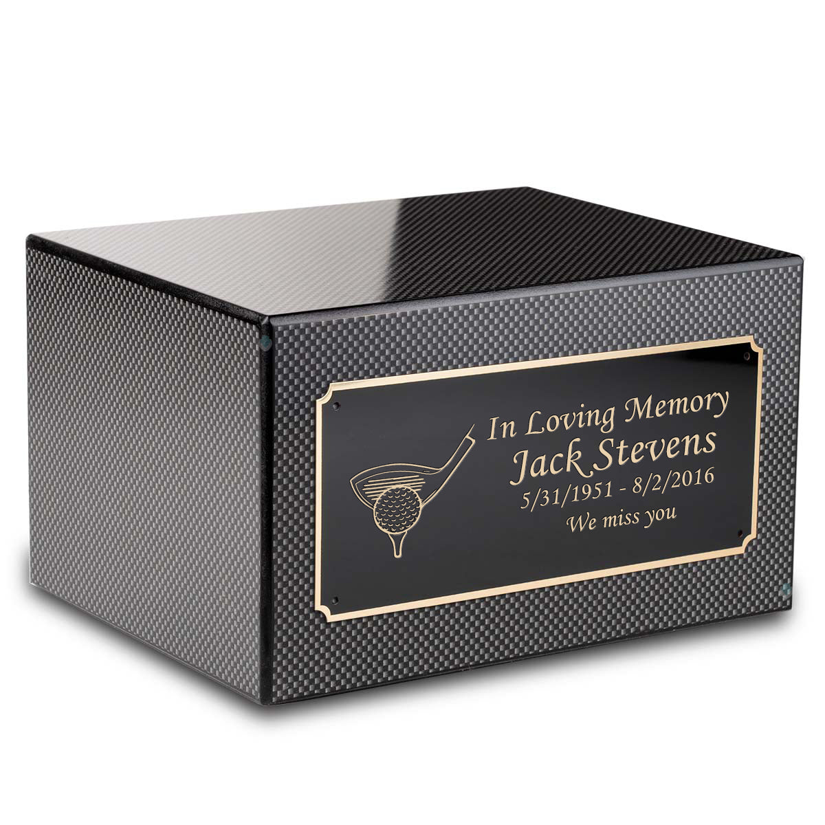 Custom Engraved Heritage Carbon Fiber Adult Cremation Urn Memorial Box for Ashes