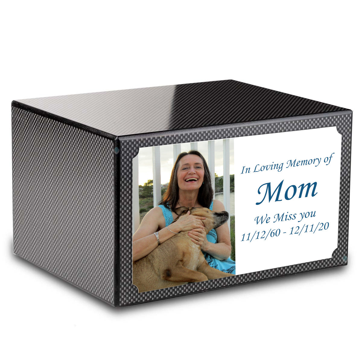 Custom Printed Heritage Carbon Fiber Photo Wood Box Cremation Urn