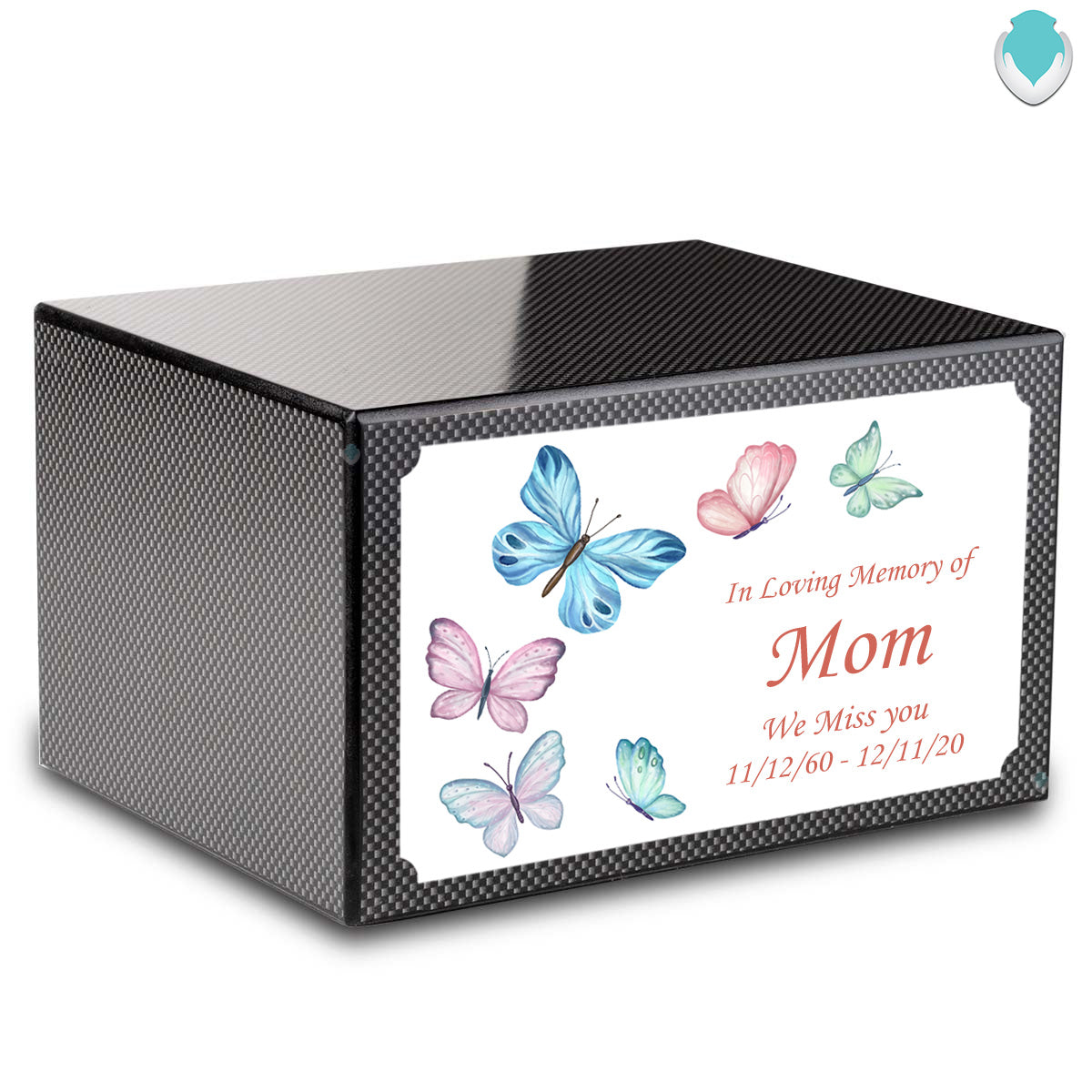 Custom Printed Heritage Carbon Fiber Butterflies Wood Box Cremation Urn