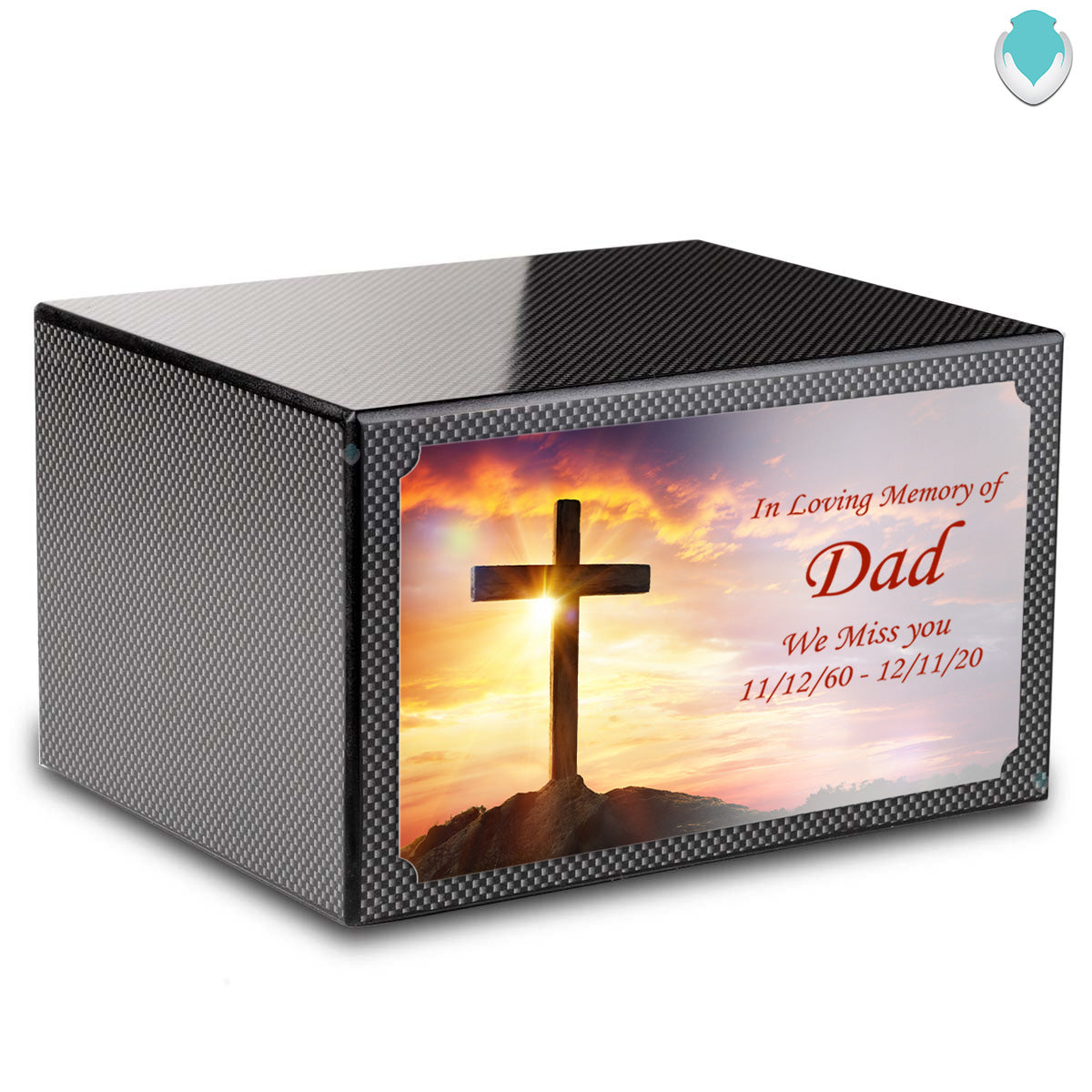 Custom Printed Heritage Carbon Fiber Cross Wood Box Cremation Urn