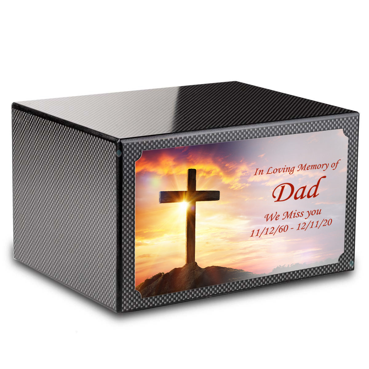Custom Printed Heritage Carbon Fiber Cross Wood Box Cremation Urn