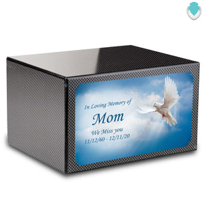 Custom Printed Heritage Carbon Fiber Dove Wood Box Cremation Urn