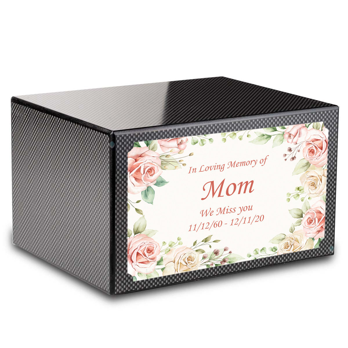 Custom Printed Heritage Carbon Fiber Flower Frame Wood Box Cremation Urn
