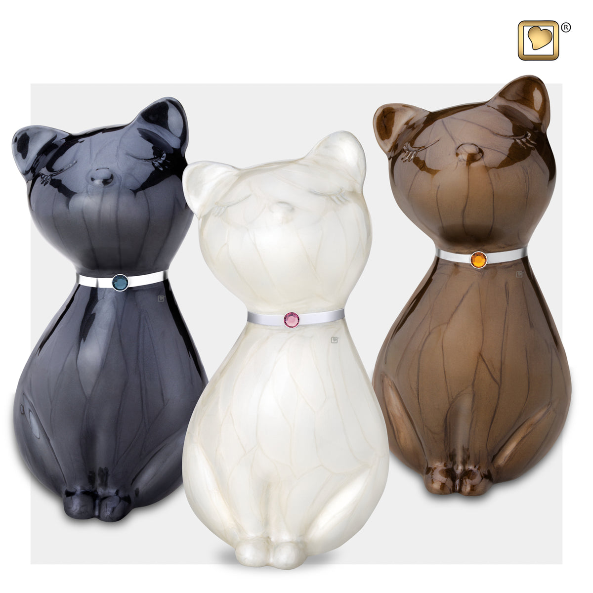 3 Princess Cat™ Shaped Bronze, Black & White Colored Pet Cremation Urns