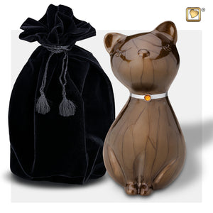 Princess Cat™ Shaped Bronze Colored Pet Cremation Urn with Black Urn Pouch