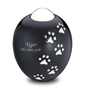 Adore™ Midnight Black Colored Paw Printed Oval Shaped Large Pet Cremation Urn