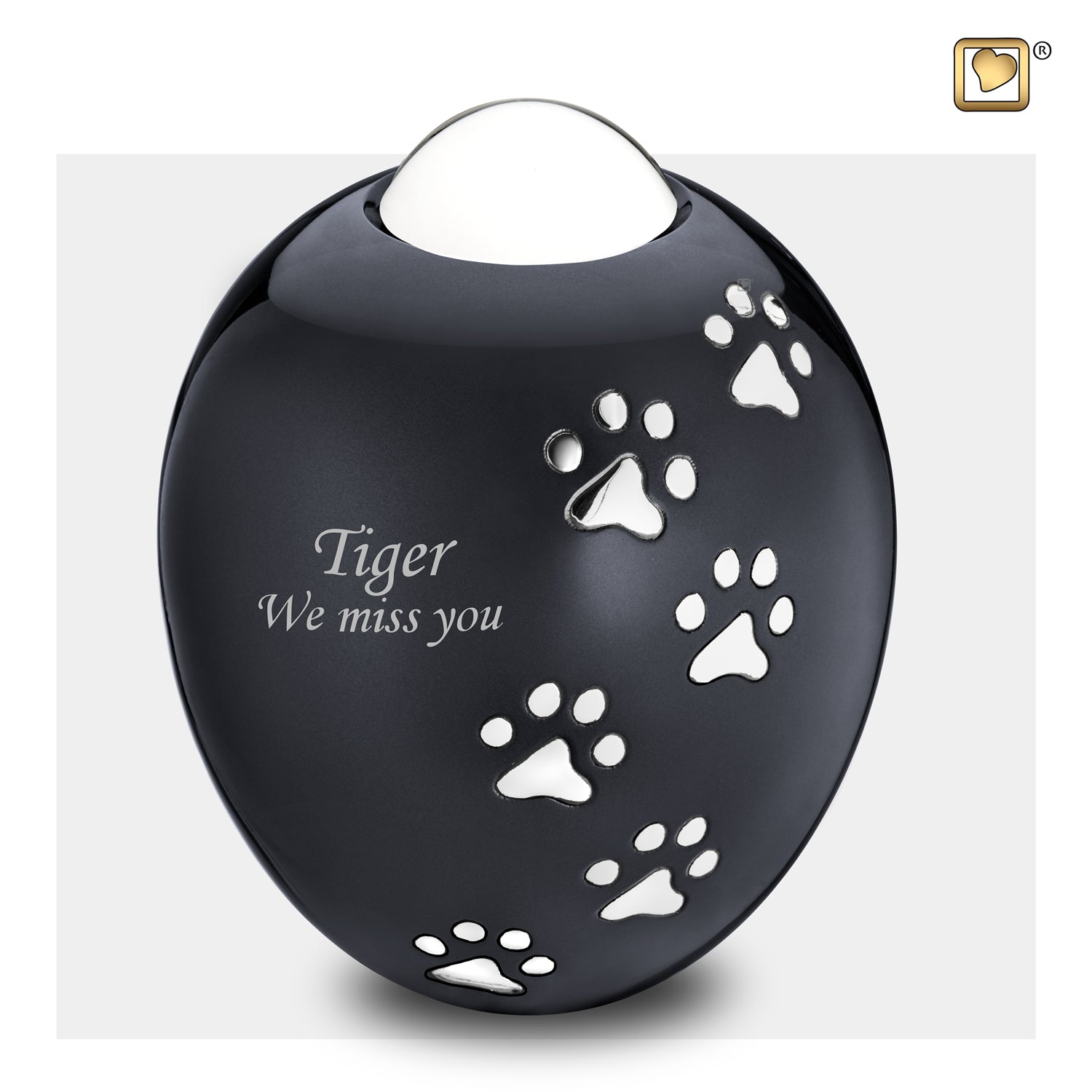 Adore™ Midnight Black Colored Paw Printed Oval Shaped Large Pet Cremation Urn