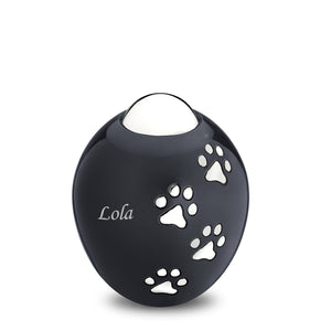 Adore™ Midnight Black Colored Paw Printed Oval Shaped Small Pet Cremation Urn