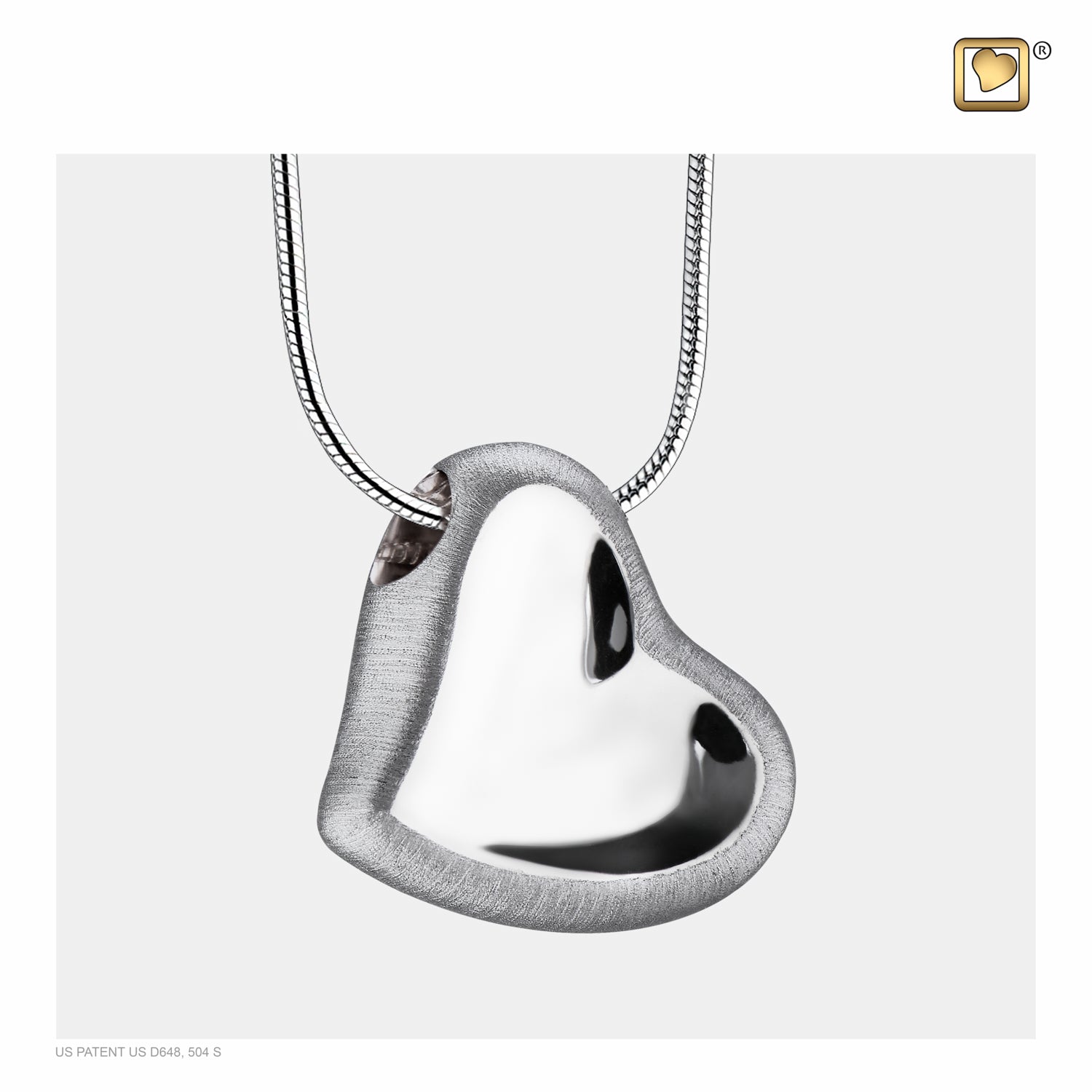 Leaning Heart™ Two Tone Rhodium Plated Sterling Silver Cremation Pendant