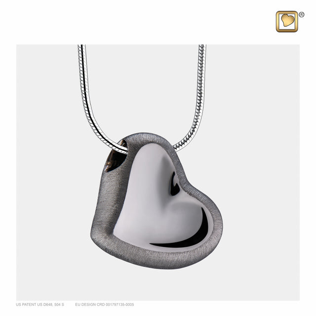 Leaning Heartª Two Tone Ruthenium Plated Sterling Silver Cremation Pendant