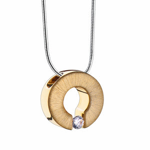 Omega™ with Clear Crystal Gold Vermeil Two Tone Sterling Silver Cremation Pendant