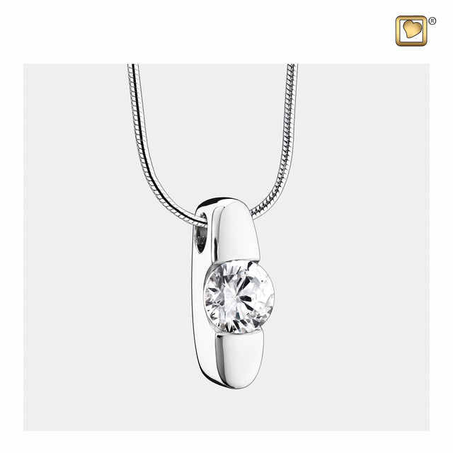 Hopeª with Clear Crystal Rhodium Plated Sterling Silver Cremation Pendant