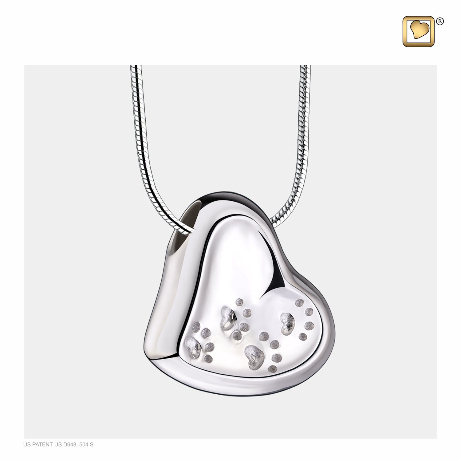 Leaning Heart™ with Paw Prints Two Tone Rhodium Plated Sterling Silver Cremation Pendant