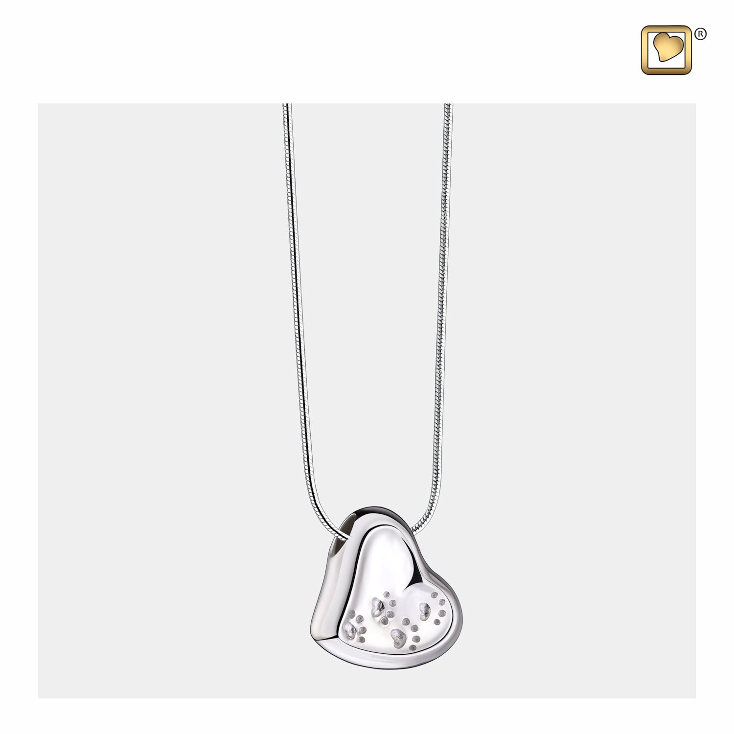 Leaning Heart™ with Paw Prints Two Tone Rhodium Plated Sterling Silver Cremation Pendant