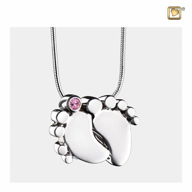 Baby Feetª Pink Crystal Sterling Silver Cremation Pendant