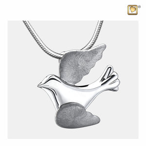 Flying Dove™ Two Tone Rhodium Plated Sterling Silver Cremation Pendant