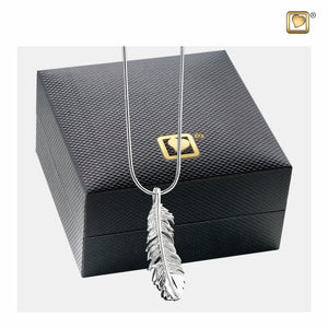 Feather™ Shaped Sterling Silver Cremation Pendant Necklace with Black Cover Box