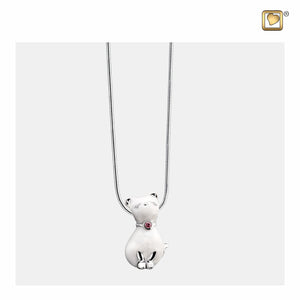Princess Cat™ Shaped Pearl Colored with Pink Swarovski Crystal Sterling Silver Cremation Pendant Necklace