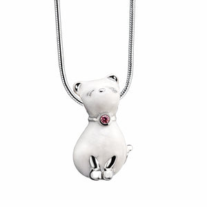 Princess Cat™ Shaped Pearl Colored with Pink Swarovski Crystal Sterling Silver Cremation Pendant