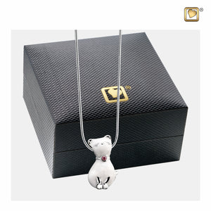 Princess Cat™ Shaped Pearl Colored with Pink Swarovski Crystal Sterling Silver Cremation Pendant Necklace with Black Jewelry Box