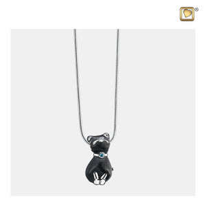 Princess Cat™ Shaped Midnight Black Colored with Sapphire Swarovski Crystal Sterling Silver Cremation Pendant Necklace
