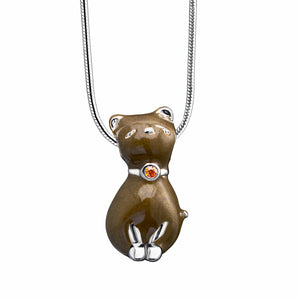 Princess Cat™ Shaped Bronze Colored with Topaz Swarovski Crystal Sterling Silver Cremation Pendant