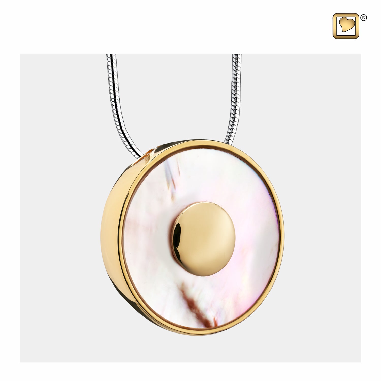 Mother of Pearl™ Circle Shaped Sterling Silver Gold Plated Cremation Pendant