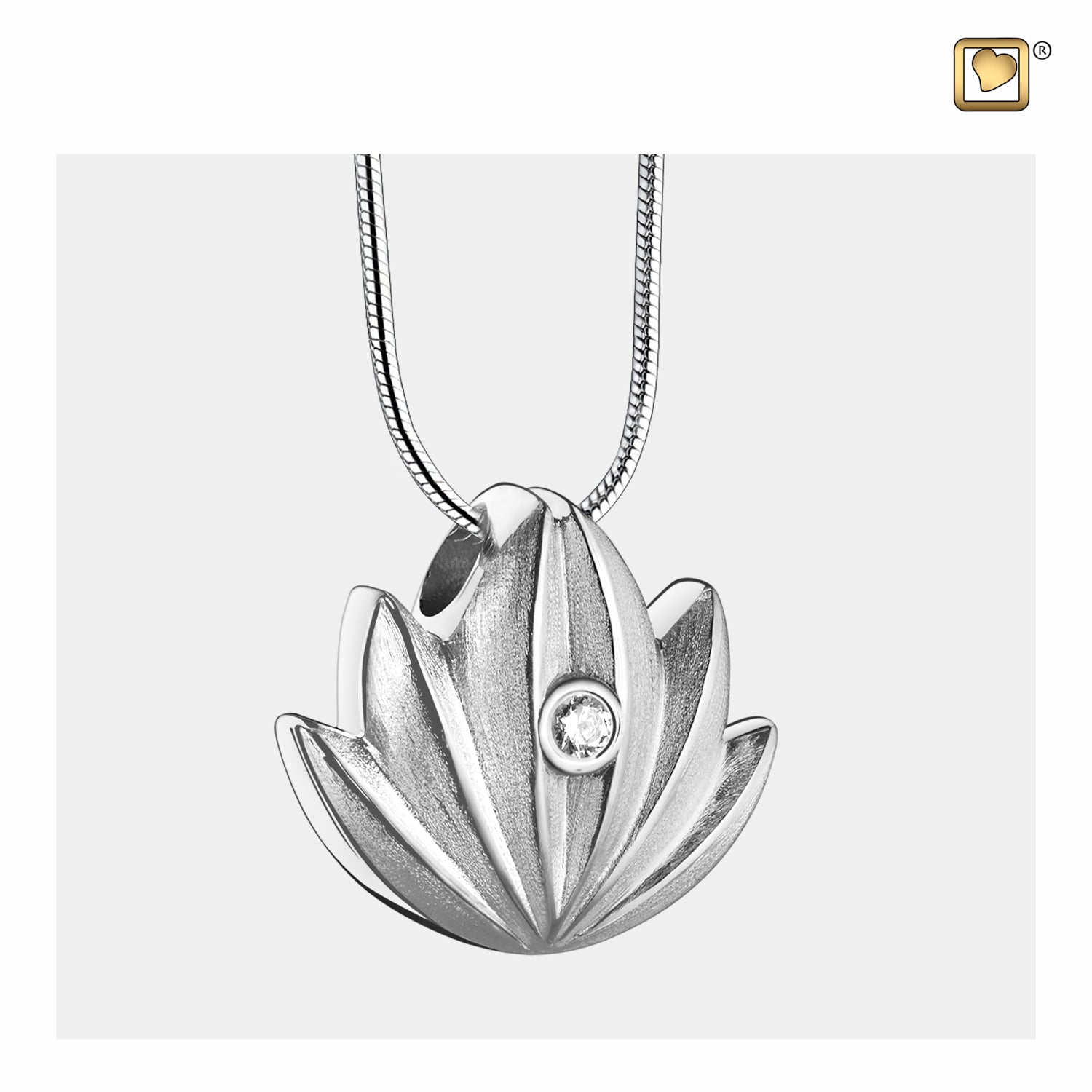 Lotusª with Clear Crystal Sterling Silver Cremation Pendant