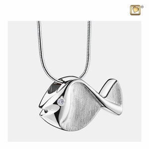 Fish™ Two Tone with Clear Crystal Sterling Silver Cremation Pendant