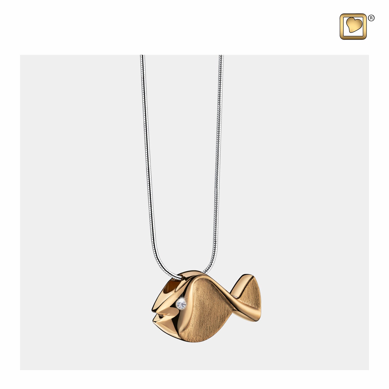 Fish™ with Clear Crystal Gold Vermeil Two Tone Sterling Silver Cremation Pendant