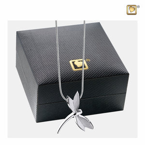 Dragonfly™ Shaped Two Tone Sterling Silver Cremation Pendant Necklace with Black Cover Box