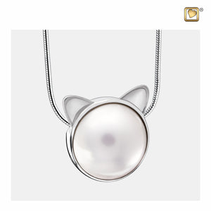 Cat™ Face Shaped Pearl Sterling Silver Cremation Pendant