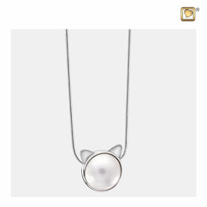 Cat™ Face Shaped Pearl Sterling Silver Cremation Jewelry Pendant Necklace