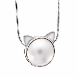Cat™ Face Shaped Pearl Sterling Silver Cremation Pendant